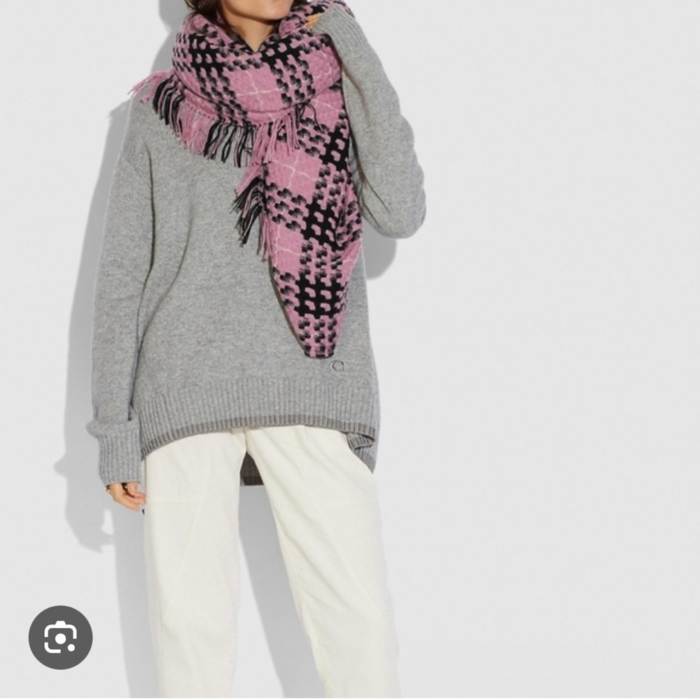 Coach Black and Pink/Black and WhiteHoundstooth Blanket Scarf